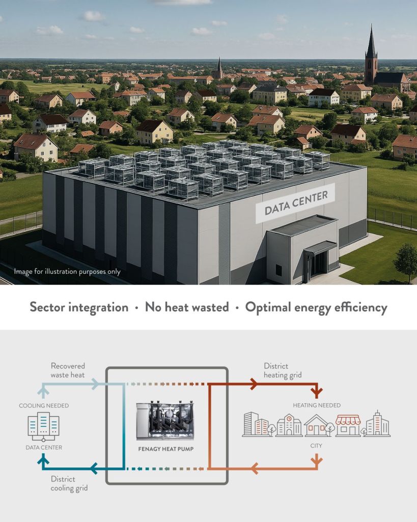 Průmyslové tepelné čerpadlo Fenagy v datovém centru